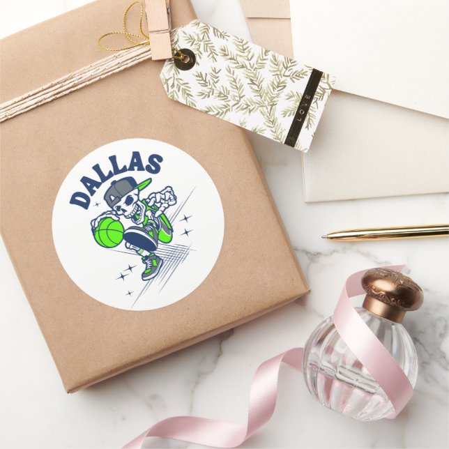 Dallas Skeleton Basketball Runder Aufkleber (Schenken)