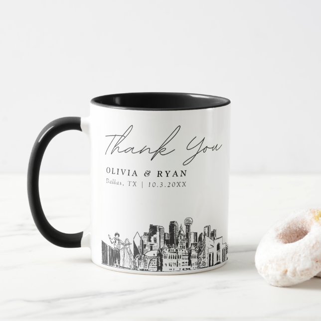 Dallas Sketch Einfache Tasse für Hochzeitscoffee (Mit Donut)