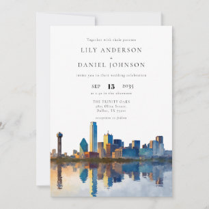 Dallas Skyline Aquarell All-in-One-Hochzeit Einladung