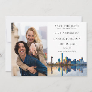 Dallas Skyline Aquarell-Foto-Hochzeit Save The Date