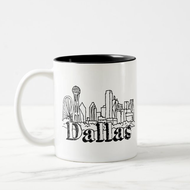 Dallas Skyline Art Design Dallas Skyline Design Zweifarbige Tasse (Links)
