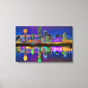 Dallas Skyline bei Night Chrome Edited Leinwand Ar