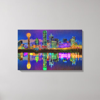 Dallas Skyline bei Night Chrome Edited Leinwand Ar