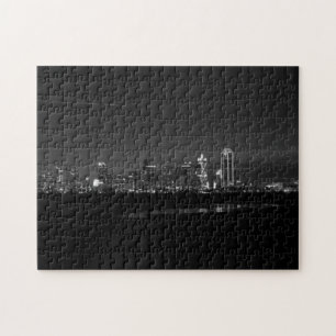 Dallas Skyline Dawn Pano Grayscale Puzzle