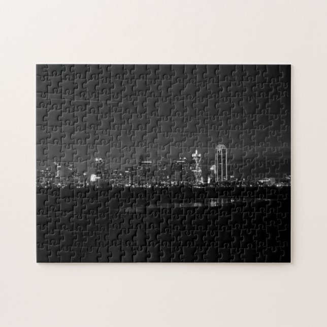 Dallas Skyline Dawn Pano Grayscale Puzzle (Horizontal)