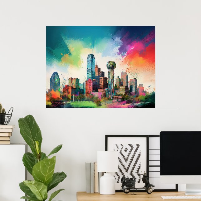 Dallas Skyline Graffiti Art Poster (Heimbüro)