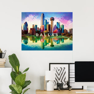 Dallas Skyline Graffiti Art Poster