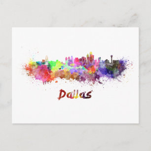 Dallas-Skyline in Aquarell Postkarte