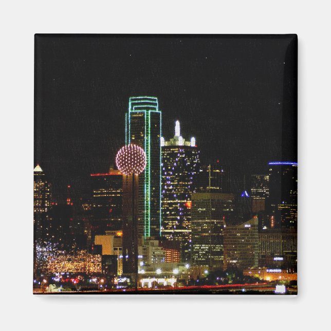 Dallas Skyline in der Nacht Magnet (Vorne)