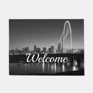 Dallas Skyline Morgengrauen Graustufen Willkommen  Fußmatte