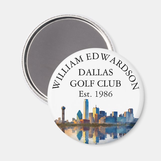 Dallas Skyline Personalisierter Golfschläger Name Magnet (Vorderseite/Rückseite)