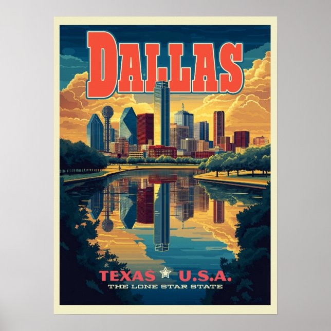 Dallas Skyline Retro Travel Poster (Vorne)