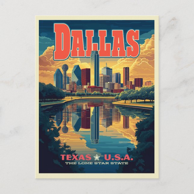 Dallas Skyline Retro Travel Postkarte (Vorderseite)