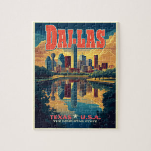 Dallas Skyline Retro Travel Puzzle