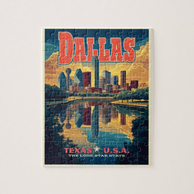 Dallas Skyline Retro Travel Puzzle (Vertikal)