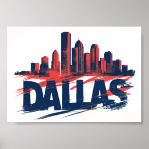 Dallas Skyline Wasserfarben Kunst Druck – Texas St Poster