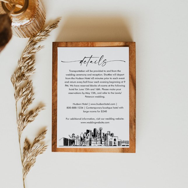 Dallas Skyline Wedding Details Card, 3.5x5 Begleitkarte (Von Creator hochgeladen)