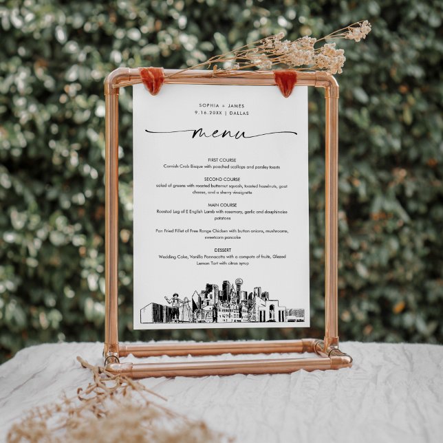 Dallas Skyline Wedding Dinner Menu Card 12x18 (Von Creator hochgeladen)