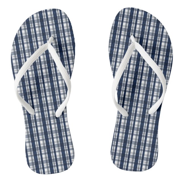 Dallas Sportfan Navy Blue Silver Kariert gestreift Flip Flops (Fußbett)