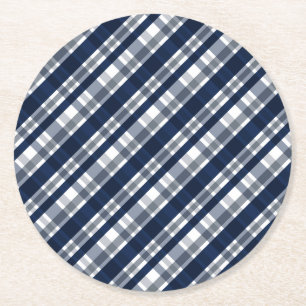 Dallas Sportfan Navy Blue Silver Kariert gestreift Runder Pappuntersetzer