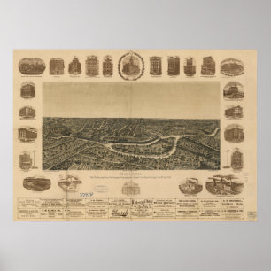 Dallas Texas 1892 Antique Panoramabalkarte Poster