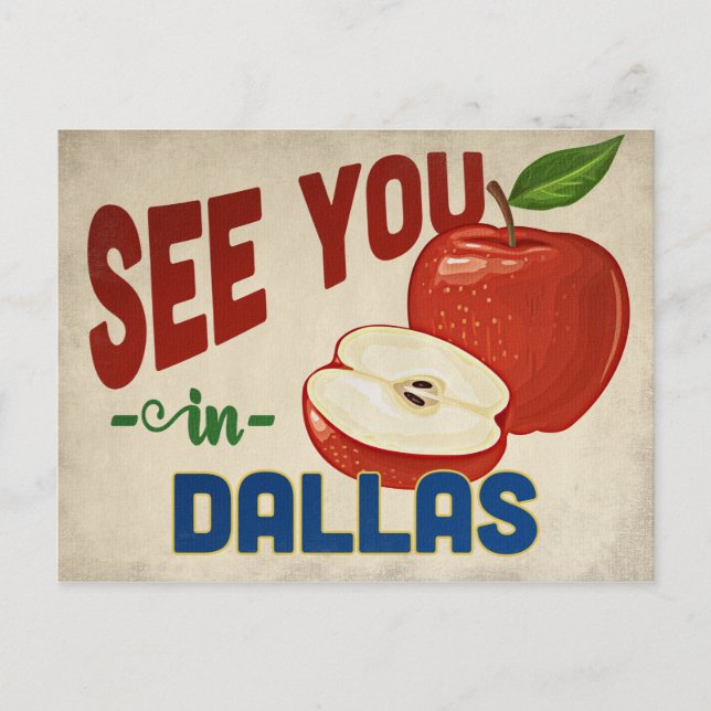 Dallas Texas Apple - Vintage Travel Postkarte (Vorderseite)