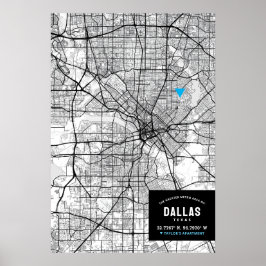 Dallas, Texas City Map + Ihre Lage markieren Poster