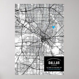 Dallas, Texas City Map + Ihre Lage markieren Poster
