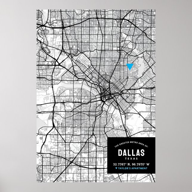 Dallas, Texas City Map + Ihre Lage markieren Poster (Vorne)