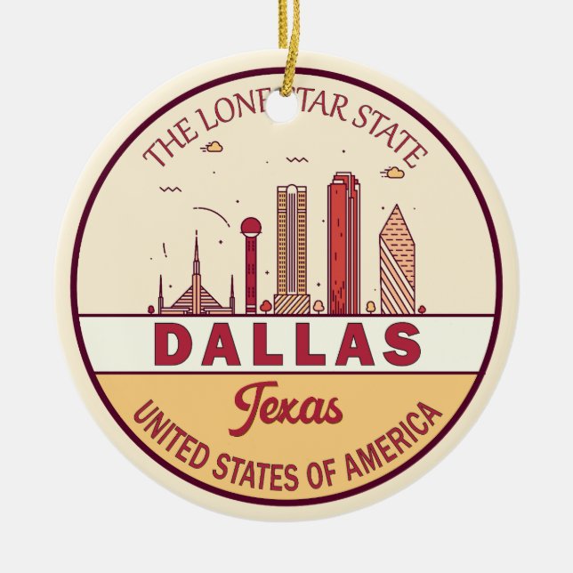 Dallas Texas City Skyline Emblem Keramik Ornament (Vorne)