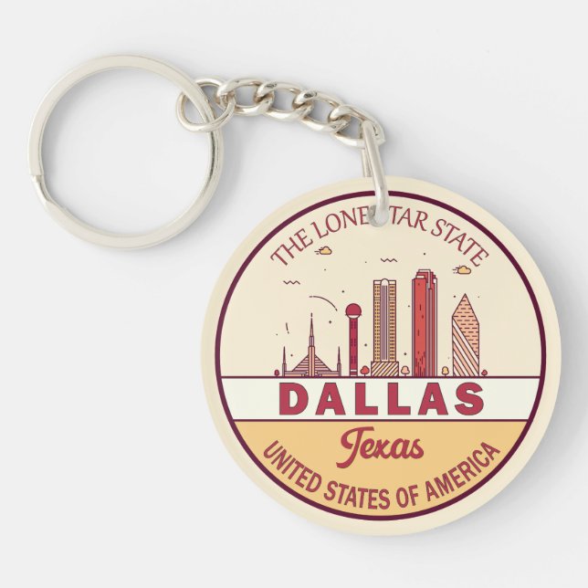 Dallas Texas City Skyline Emblem Schlüsselanhänger (Vorderseite)