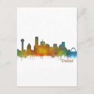 Dallas Texas City Watercolor Skyline Hq v2 Postkarte