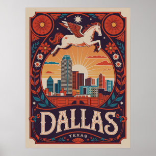 Dallas Texas - Elegante Art Nouveau-Stadtansicht Poster