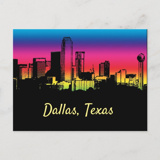 Dallas Texas farbenfrohe City Skyline Postkarte (Vorderseite)