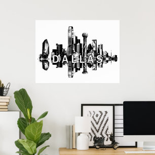 Dallas, Texas in Schwarz und Weiß Poster