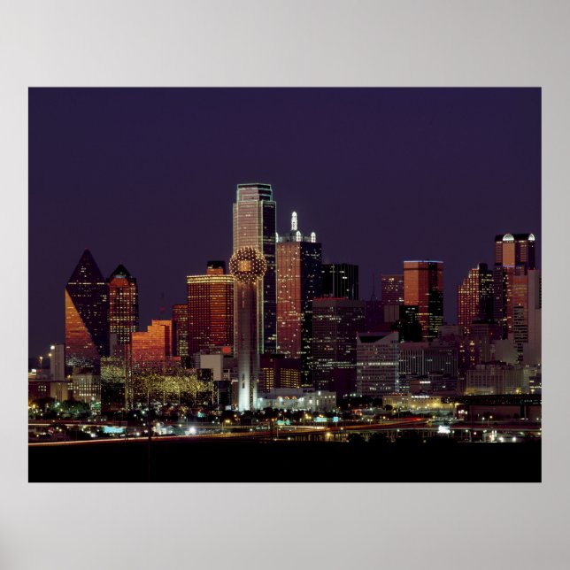 Dallas, Texas, Nachtskyline Poster (Vorne)