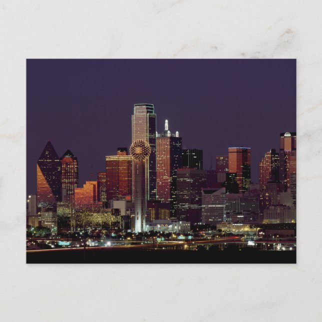 Dallas, Texas, Nachtskyline Postkarte (Vorderseite)