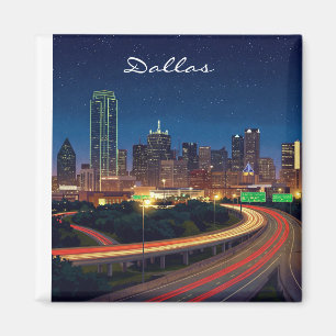 Dallas Texas Night Postcard Magnet
