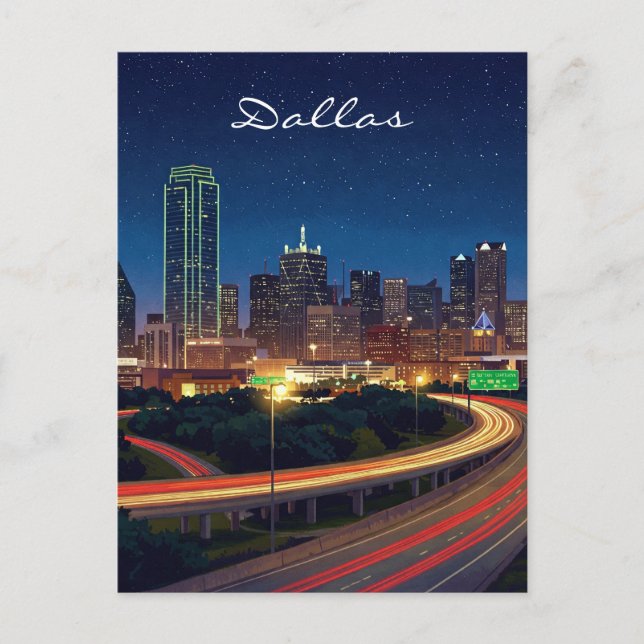 Dallas Texas Night Postcard Postkarte (Vorderseite)