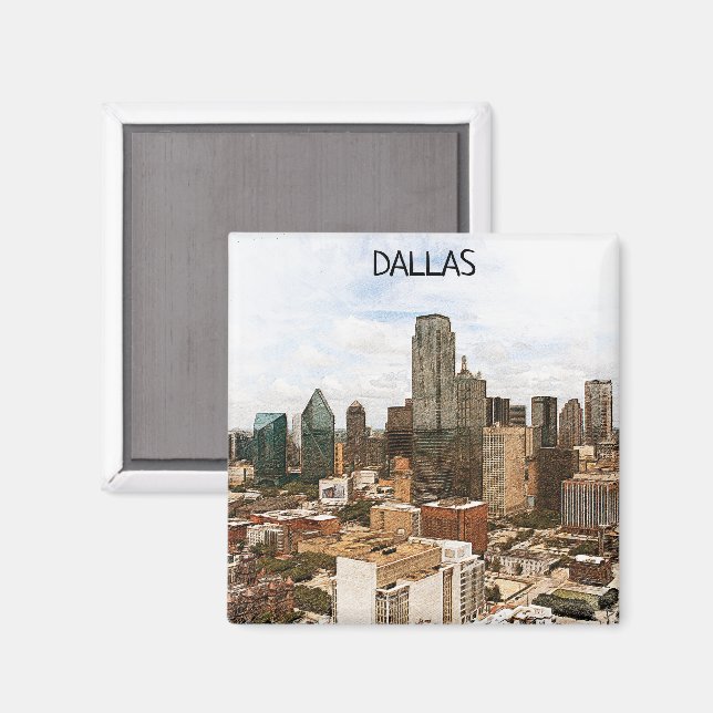 Dallas Texas Panorama VIew City Silhouette Magnet (Vorderseite/Rückseite)