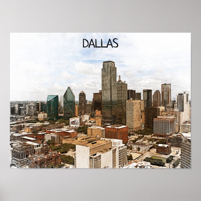 Dallas Texas Panorama VIew City Silhouette Poster (Vorne)