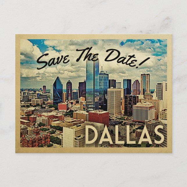 Dallas Texas Save the Date Vintag Skyline Ankündigungspostkarte (Vorderseite)