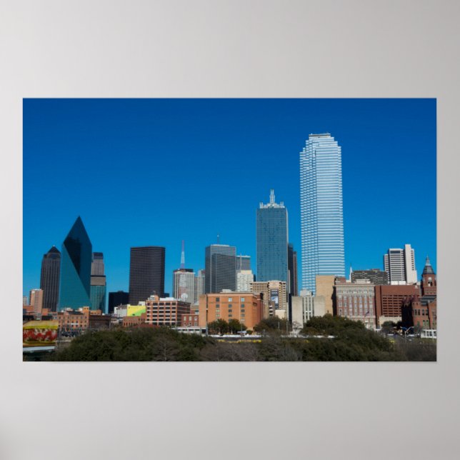 Dallas Texas Skyline bei Sonnenuntergang Poster (Vorne)