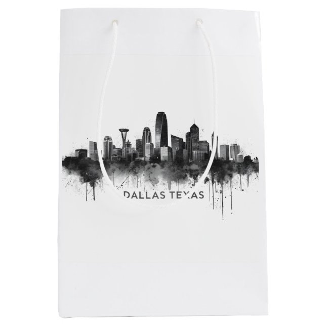 Dallas Texas Skyline Black and White Cityscape Mittlere Geschenktüte (Vorderseite)