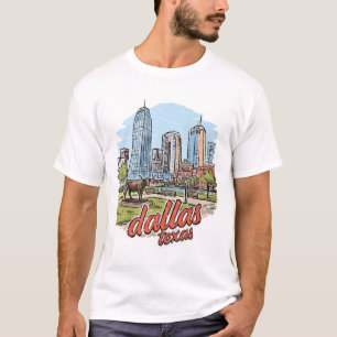 Dallas Texas Skyline Longhorn Retro Stadtansicht T-Shirt