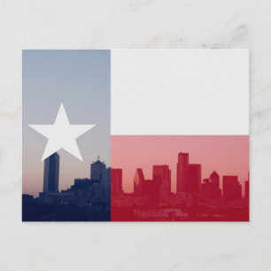 Dallas, Texas Skyline mit Texas-Flagge überlagert Postkarte