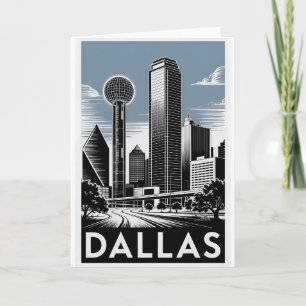 Dallas Texas Skyline Schwarz Weiß Holzschnitt Karte