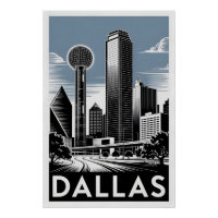 Dallas Texas Skyline Schwarz Weiß Holzschnitt
