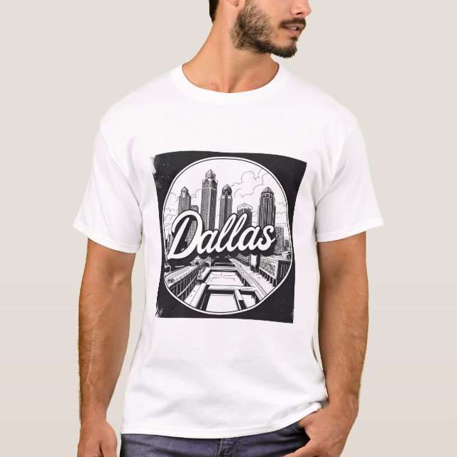 Dallas Texas Skyline Schwarz-Weiß-Stadtbild T-Shirt (Vorderseite)