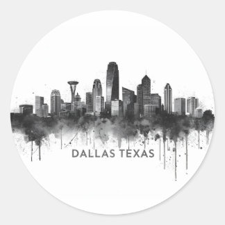 Dallas Texas Skyline Schwarz-Weiß-Stadtlandschaft Runder Aufkleber